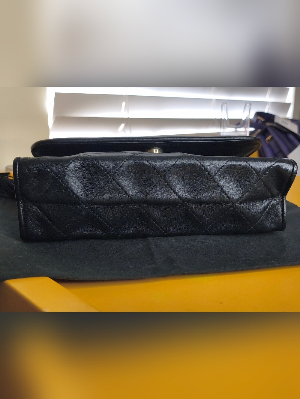 CHANEL Black Lambskin Quilted Flap Bag Tassel Chain W/ Sticker In Tact Vintage - Picture 14 of 14